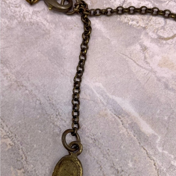 Michal Negrin Antique Tone Floral Necklace with Pink and Green Flowers. 16 inch - Picture 9 of 10